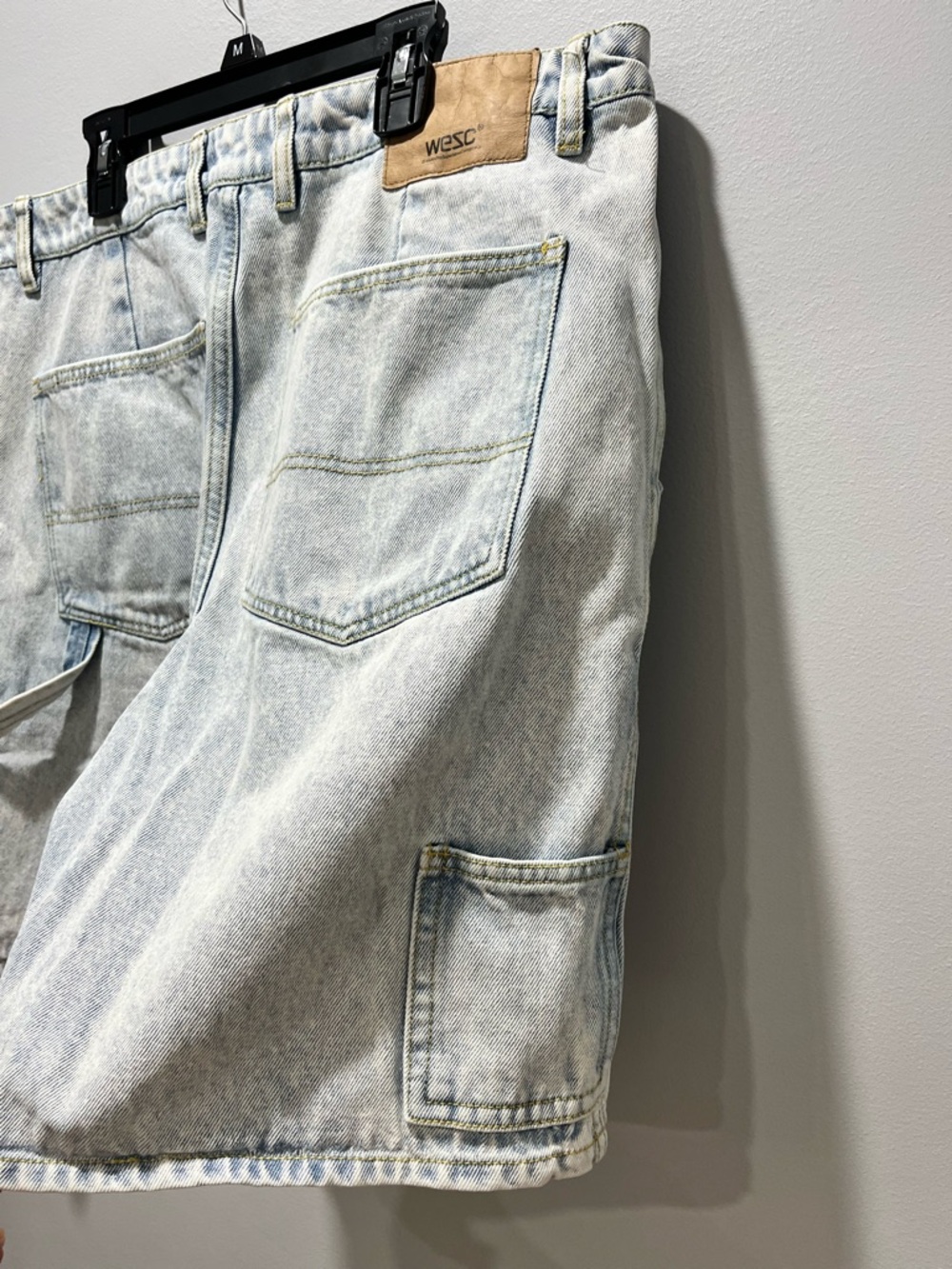 Men's WeSC Denim Carpenter Shorts Light Wash Skater‎ Jorts Baggy Size 34 - Picture 7 of 9